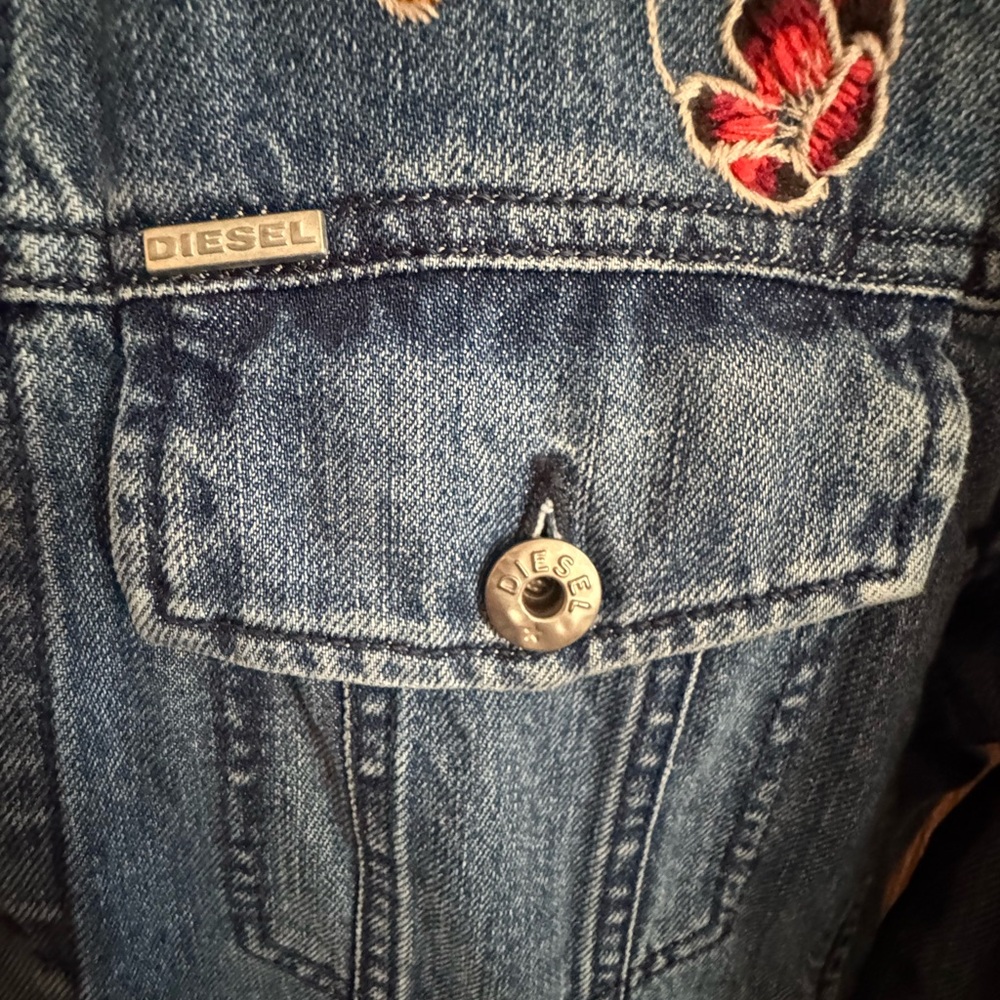 Diesel Men’s Denim Jacket with Floral Embroidery size L - Picture 6 of 14